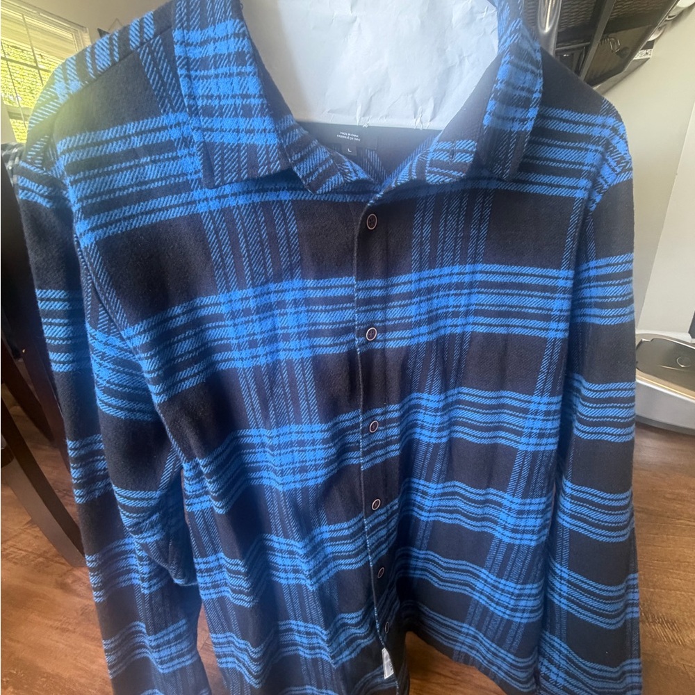 NATIVE YOUTH Blue and Black Plaid Button-Down Shirt